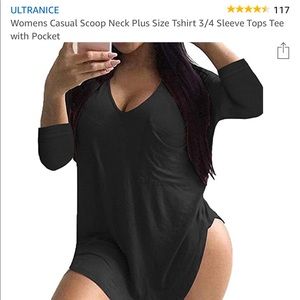 Scoop neck 3/4 sleeve pocket basic tee